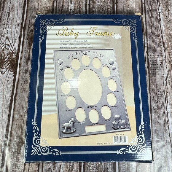 MY FIRST YEAR Baby Photo Picture Frame Brushed Nickel 13 Photo Openings NOB NEW - Picture 3 of 10